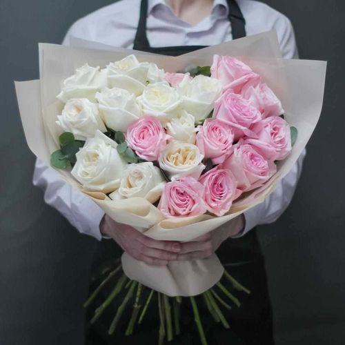 21 Белая И Розовая Пионовидная Роза