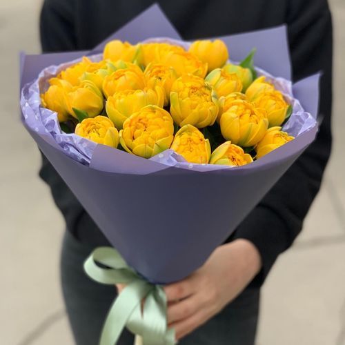 25 Желтых Пионовидных Тюльпанов